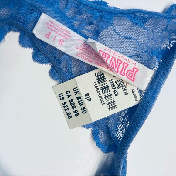 Victoria's Secret Pink Lace Bralette Bra Racerback Unlined Size‎ Small Blue NEW - Picture 6 of 10